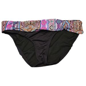 Kenneth Cole Bikini Bottoms Banded Hipster Swim Bottom Black /Multicolor Size L